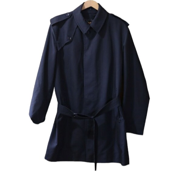 Sanyo Vintage Black Belted Trench Coat Hidden Buttons Vented Size 38R - Picture 1 of 16